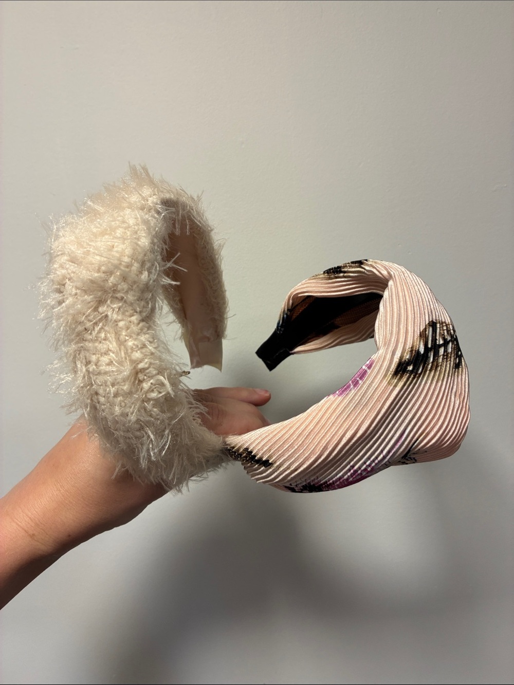 Plush Cream Fuzzy Knotted Headband for Women